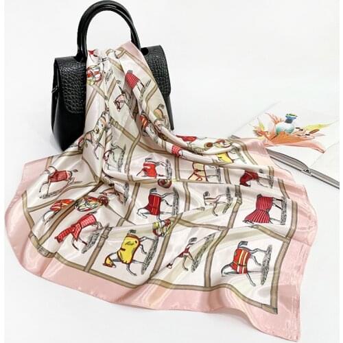 2021 New Fashion Silk Square Scarf For Women 90*90cm Neck Hair Bag Warp Designer Soft Neckerchief Hijab Headscarf Female Foulard