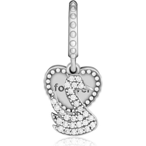 Fits for Pandora Charms Bracelets Love & Swan Beads with Clear CZ 100% 925 Sterling Silver Jewelry Free Shipping