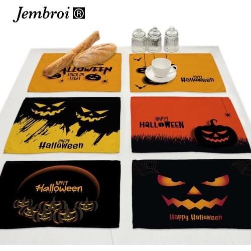 Halloween Day Faux Linen Placemats Table Mat Drink Cup Coasters Tableware Kichen Tools Decor Home Decoration Accessories Modern