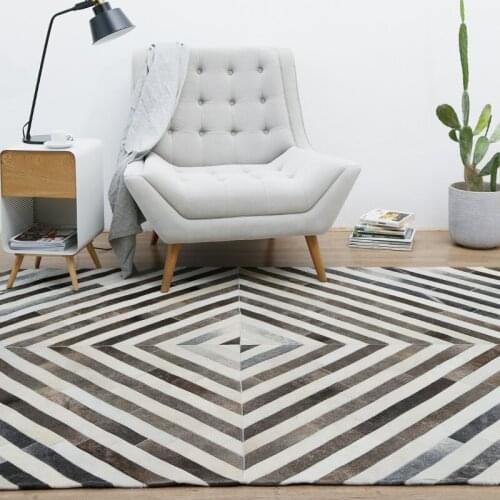 Natural cow skin hide striped rug for living room genuine cow fur bedside carpet,villa rug, decoration fur office carpet