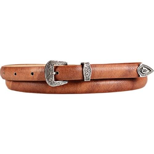 2017 Newest Womens Vintage Carve Thin Waist Belt Trendy and All-matching Faux Leather Waistband Fashion Pin Metal Buckle Straps