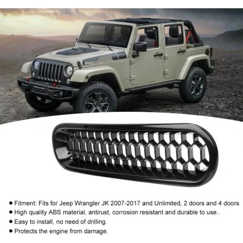 Front Bumper Grille with Lock Hole Fits for Jeep Wrangler JK 2007 2008 2009 2010 2011 2012 2013 2014 2015 2016 2017 black