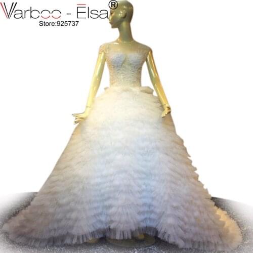 VARBOO_ELSA Dubai Beaded Luxury White Wedding Dress Tulle Short Sleeve Court Train Bridal Gown Custom Made 2018 vestido de noiva