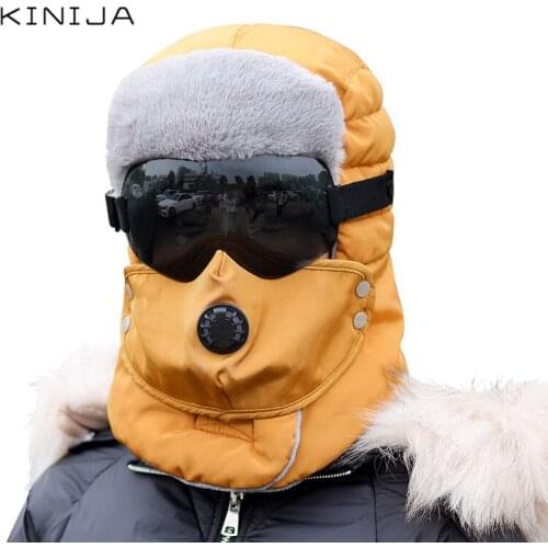 Winter women ski wind protection bomber hat face neck cold Mask Headgear male Outdoor warm ushanka hat with Lens men soviet hat