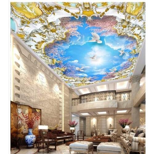 Blue sky cherry tree 3D ceiling frescoes Landscape wallpaper murals ceilings 3d stereoscopic wallpaper ceiling