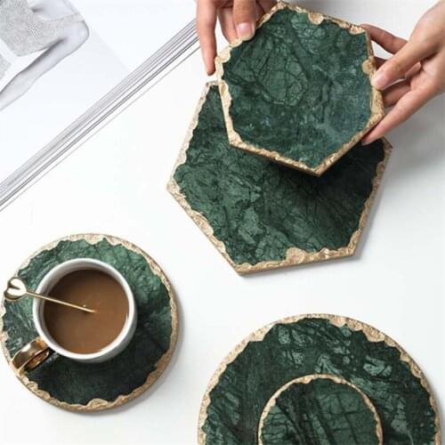 Nordic Non-slip Emerald Real Marble Coaster Mug Place Mat Green Stone with Phnom Penh Heat Resistant Pot Mat Table Decor Pad