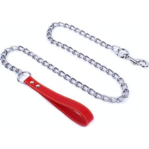 120/180cm Heavy Duty Metal Chain Dog Leash with Leather Handle Leads for Medium Large Dogs Walking Traffic Training Traveling