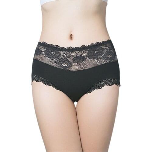 Solid Color Briefs High Waist Cotton Panties Soft Floral Stretch Hollow Out Lace Sexy Underpant Women Intimates Female Lingerie