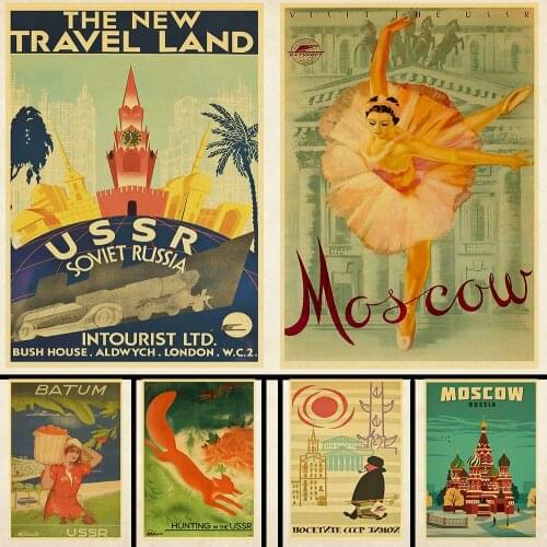 Vintage Soviet Travel Poster Moscow Volga High Quality Retro Kraft Wall Paper Painting For Home/Room/Bar Decor