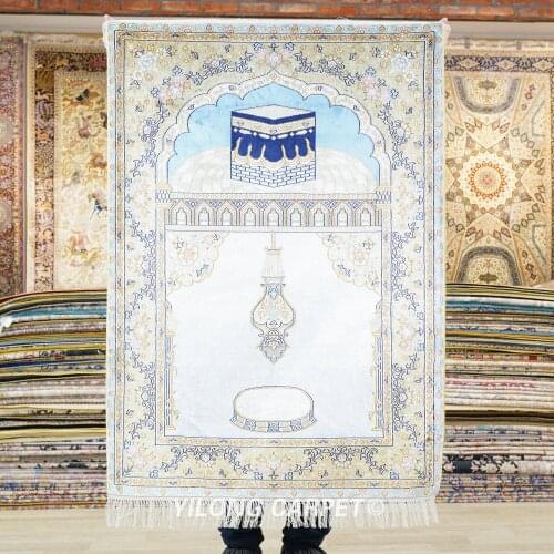Yilong 2.8'x4' oriental hand knotted silk prayer mat handmade persian prayer rug (LH65B2.8x4)
