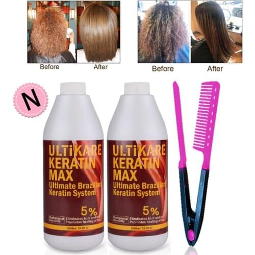 Uitikera 2pcs Straightening Hair Repair and Treat Damage Hair Products Brazilian Keratin Treatment 5% with Free Brush