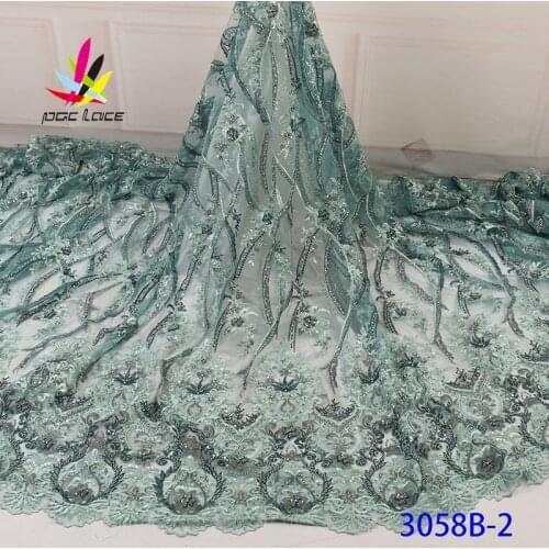 Beaded Lace Fabric Sequin Mint Green Hand Made Embroidery Sequins Elegant French Nigerian Latest Design Style High Quality