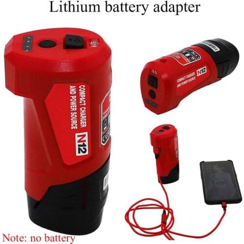 Charger Converter Usb Power Charging Adapter for Milwaukee 48-59-1201 M12V Li-Ion Battery N12 Converter Phone Quickly Charge