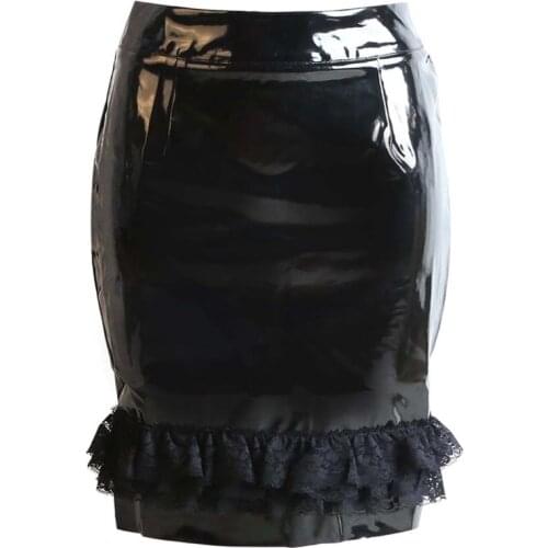 Sexy PVC Skirt Back Zipper Pencil Skirts Women Middle Long Fashion Mermaid Bodycon Skirt Bottom Lace Elegant OL Skirt