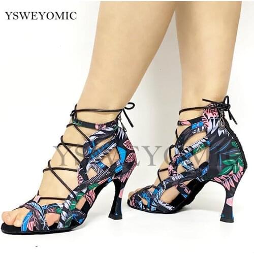 Women Latin Dance Shoes Blue African Color Denim Soft Thicker Insole Professional Salsa Bachata Latin Dance Shoes For Women