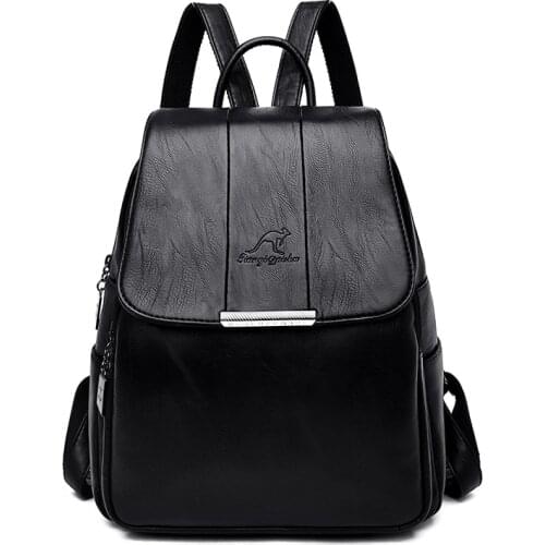 Women Backpack Leather Anti-Theft Travel Shoulder Bag Korean Fashion Schoolbag Large Capacity Soft Leather Womens Bookbag