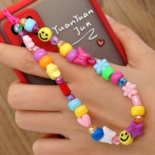 2021 Colorful Beads phone Rope Bracelet For Women Girl Acrylic Beaded Bracelet Phone Lanyard Chain Keychain Jewelry Accessories