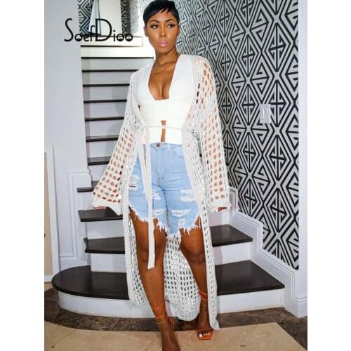 Soefdioo Solid Long Sleeve Knitted Hollow Long Cardigans Women Sexy Coat Fall 2021 Casual Fashion Streetwear Oversized Cardigan