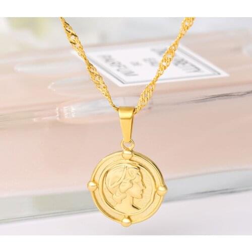 Retro Portrait Coin Pendant Necklace For Women Gold Silver Color Stainless Steel Long Chain Necklace Boho Jewelry friend gift