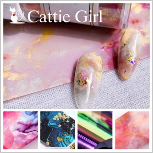 1Roll Pink Clouds Purple Marble Stone Nail Foil Transfer Paper Nail Art Stickers Gold Marbling Foils DIY Decals