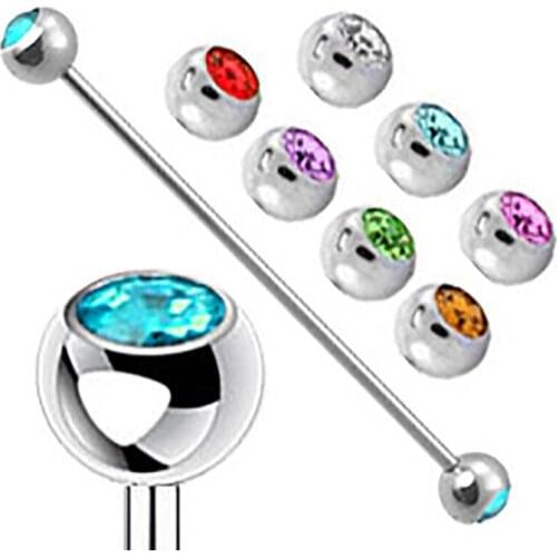 1PC Surgical Steel Industrial Barbell Bar Rhinestone Ear Ring Body Piercing Jewelry Ear Plugs and Tunnels Tragus Ear Piercing