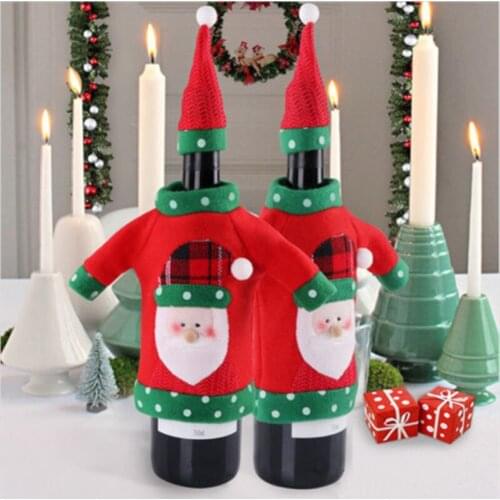 2pcs Christmas Wine Bottle Cover Durable Bag Cute Snowman Santa Claus Xmas Bottle Hat Xmas Dinner Table Decor Wine Bottle Cover