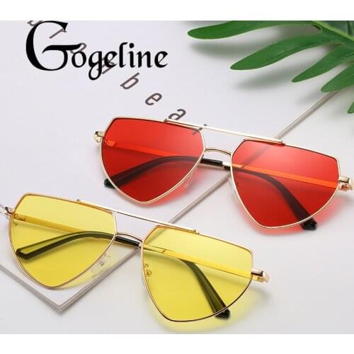2020 Fashion Heart Shaped Sunglasses Women Men Cat Eye UV400 Red Eyewear Metal Frame Double Beam triangle Mirror Ocean Lens
