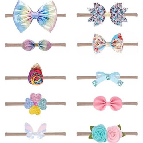 5sets/lot baby colorful nylon headband knit Bow Headwear station hair Accessories Hairband Kids Headdress Wholesale