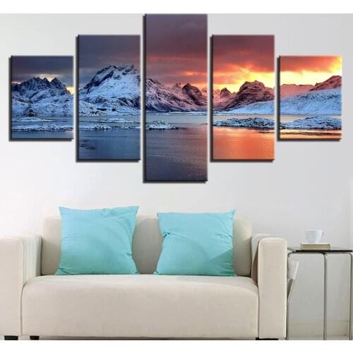Canvas HD Prints Pictures For Living Room Wall Art No Frame 5 Pieces Iceland Aurora Paintings Snow Mountains Posters Home Decor
