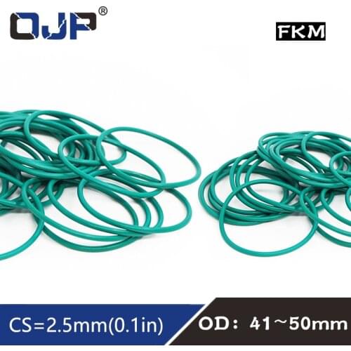 5PCS Fluorine rubber Ring Green FKM O ring Seal OD41/42/43/44/45/46/47/48/50*2.5mm Rubber O-Rings Oil Ring Fuel Gaskets Washer