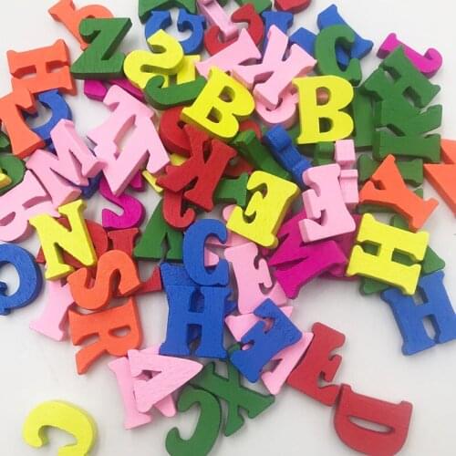 50/100Pcs No Hole Mix Color Wood Buttons Alphabet DIY Craft Scrapbook Sewing Appliques 15mm WB761