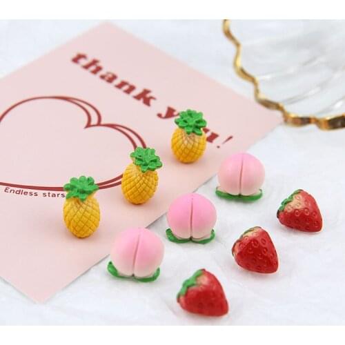 6pcs New Fashion 2020 Earrings Women Fruit Pineapple Peach Strawberry Resin Pendant Hair Accessories Girls Diy Jewelry Making