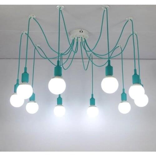 DIY Vintage Chandeliers Blue Cord Multiple Light Sources Simple Pendant Lamp Dining Room Coffee 1-2m Wire Spider Pendant Lights