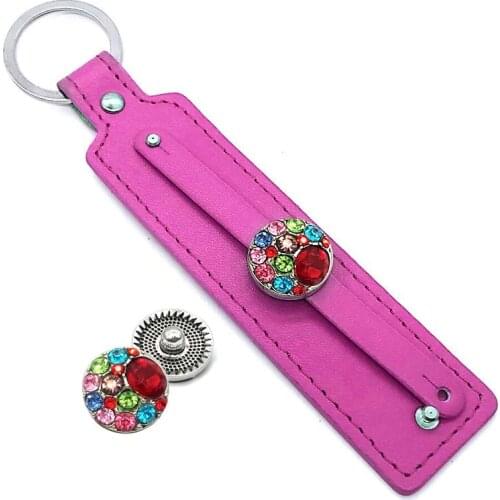 Hot Sale 002 PU Leather fashion key chain fit 18mm Snap Button keychains Charm Jewelry For Women Men keyring Gift