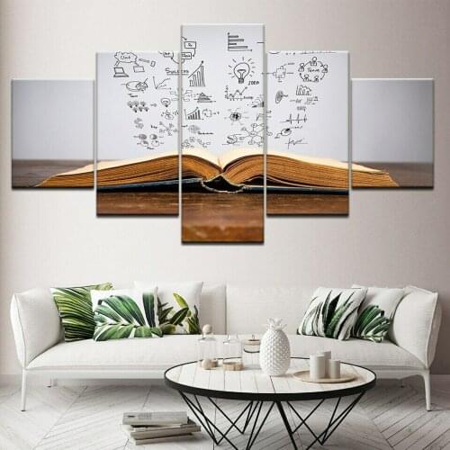 Book Smart Learning 5 Panel Canvas Picture Print Wall Art Canvas Painting Wall Decor for Living Room Poster No Framed