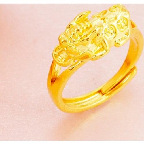 Pixiu Ring for Couple Women Men 24K Gold Rings Annimal Birthday Anniversary Engagement Wedding Rings Fashion Jewelry Gift