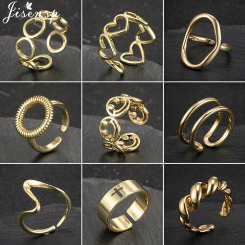 Unisex Vintage Smiling Face Adjustable Ring for Women Men Punk Gold Color Thick Twisted Geometric Finger Rings Couple Gifts