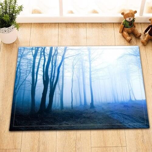 LB 60*40 CM Bathroom Carpet Doorway Floor Anti-skid Absorbent Forest Tree Mountain Printing Bath Mat For Women Girl Home Decor
