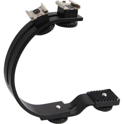 Metal Universal C-Shape Flash Hot Shoe Mount Holder Bracket Tripod for DV Camera Camcorder DC DSLR Camera for Photo Studio