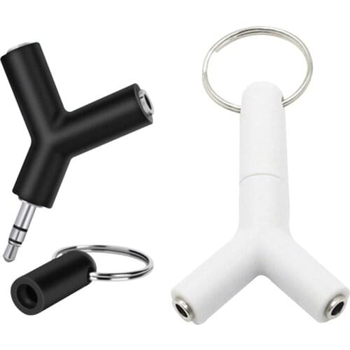 Mini Y Shape Two-way Headphones Splitter 3.5mm jack Double Jack Audio Headset Splitter Connector Adapter Keyring New Sale
