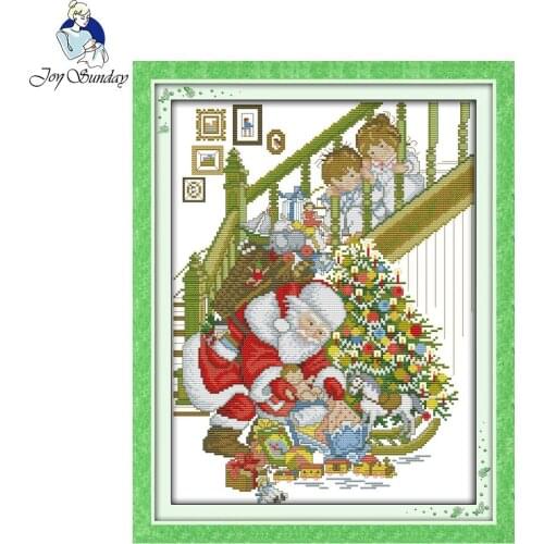Joy Sunday Happy Christmas Cross Stitch Christmas Patterns Decor Diy Counted Print Cross Stitch Embroidery Kits Needlework Sets