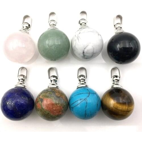 Natural gems stone ball Perfume Bottle Pendant Essential Oils Diffuser rose quartzs Magical Medicine vial lapis lazuli necklace