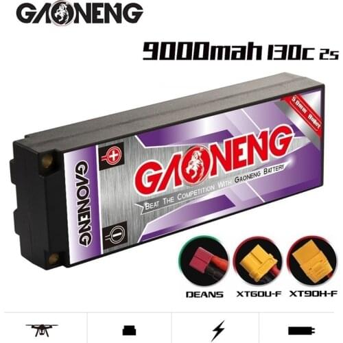 Original GAONENG GNB 9000mAh 2S 7.6V 130C/260C See Through 5.0mm Bullet Hardcase HV LiPo Battery for 1:10 1/10 RC Car Boat Parts