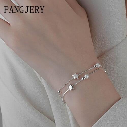 PANGJERY 925 Sterling Silver Double Layer Bracelets for Women INS Fashion Creative Elegant Sweet Stars Wedding Fine Jewelry Gift