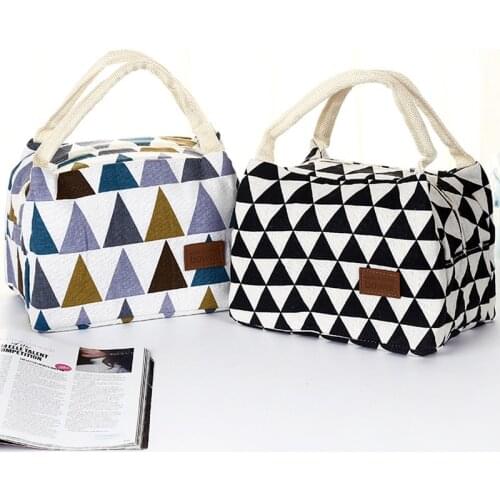 Portable Picnic Bag Outdoor Camping Hiking Pattern Geometry Print Colorful Triangle Thermal Lunch Box Food Insulated Cooler Bag
