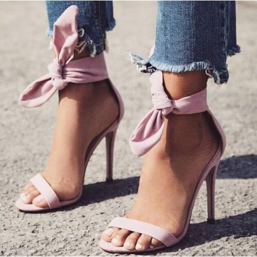 Sexy Pink Yellow Butterfly-knot Women Sandals 2019 Cut-out High Gladiator Heels Summer Dress Shoes Elegant Ladies Wedding Shoes