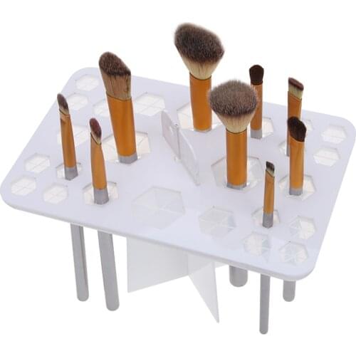 Dropshipping 26 Holes Acrylic Makeup Brushes Holder Stand Foldable Organizing Rack Cosmetic Brush Drying Holders SMJ