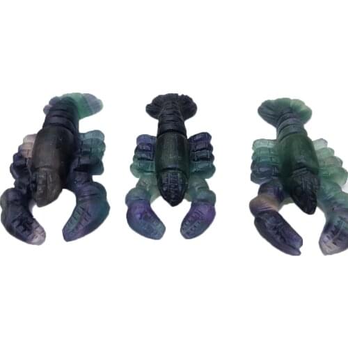 Natural Fluorite Carved Animals, Hand Carved Rainbow Stone Crayfish Decorative Household Halloween gifts