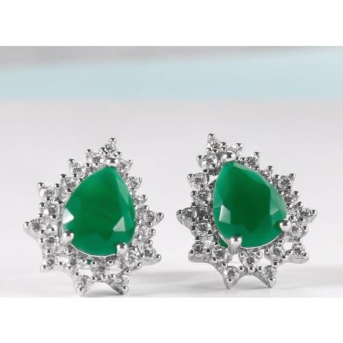 Luxury Female Crystal White Zircon Stud Earrings Boho Double Earrings Vintage Wedding Earrings For Women