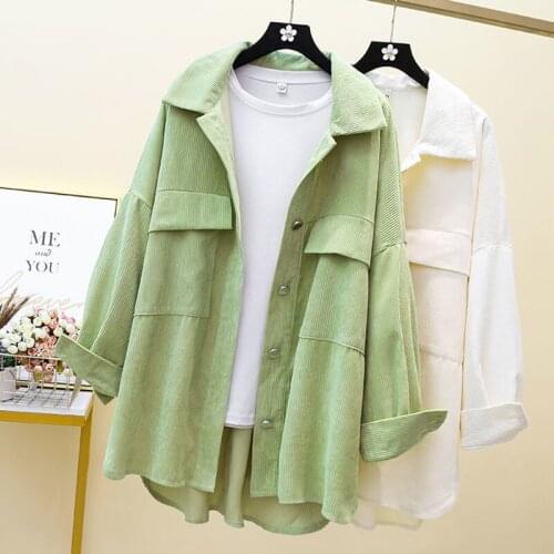 Large size Womens Corduroy Shirt Tops 2021 Spring Fashion Shirts Coats Female Long Single-breasted Coats Casual Loose T-Shirts